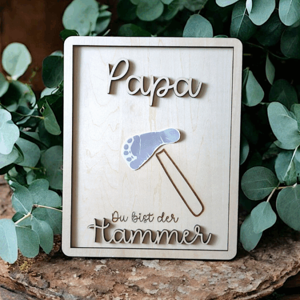 SVG Datei Bilderrahmen für Handabdruck Fußabdruck Hammer Männer Geschenkidee für Papa Vatertag Mann SVG Laserdatei Männergeschenk Mann Vater – Bild 3