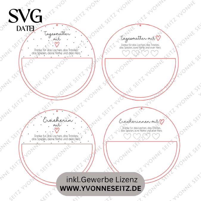 SVG Laserdatei 4er Set Kränze Tagesmutter Erzieherin Abschied Kindergarten Danke Dankeschön SVG Datei – Bild 2