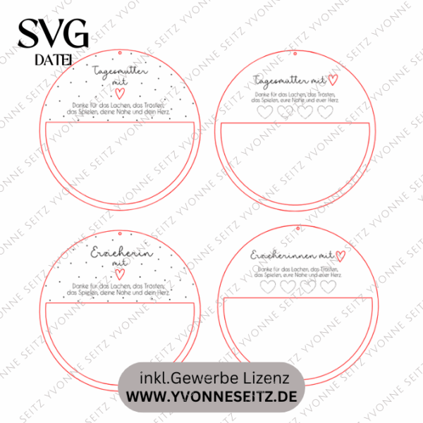 SVG Laserdatei 4er Set Kränze Hebamme Erzieherin Abschied Kindergarten Danke Dankeschön SVG Datei
