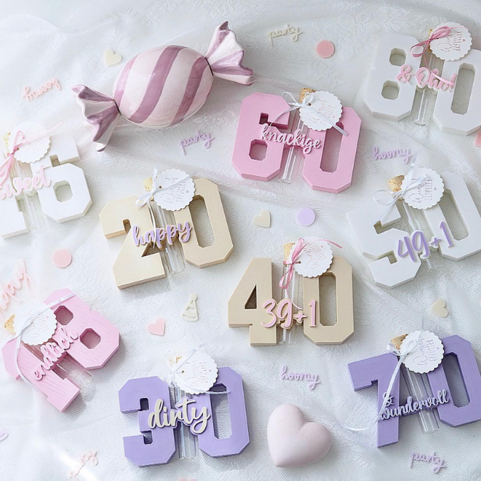 3D Druck Datei STL 16 18 20 30 40 50 60 70 80 happy birthday Geburtstag Geburtstagszahlen für Reagenzglas Geldgeschenk Blumen 3D-Druck Datei