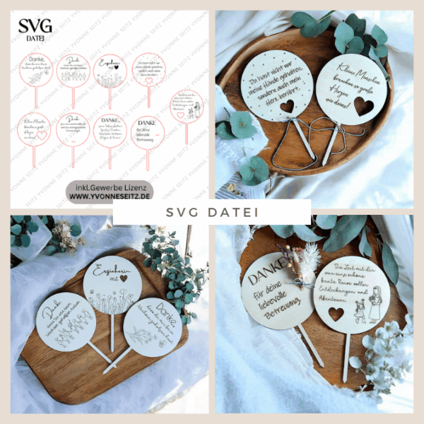SVG Laser Datei Pflanzenstecker 9er Set Kindergartenabscheid Geschenk Erzieherin Kita KiGa SVG Datei
