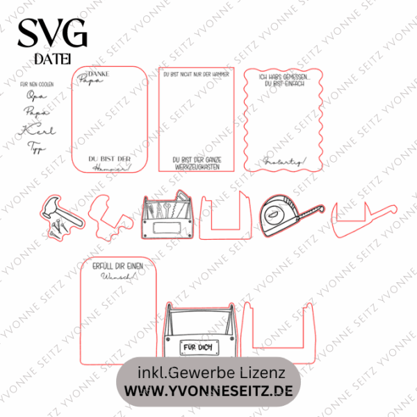 SVG Datei Karten für Gutscheine oder Geld Werkzeug Männer Geschenkidee für Papa Vatertag Opa Mann SVG Laserdatei Laserfile Lasercut Männergeschenk Mann Vater – Bild 2