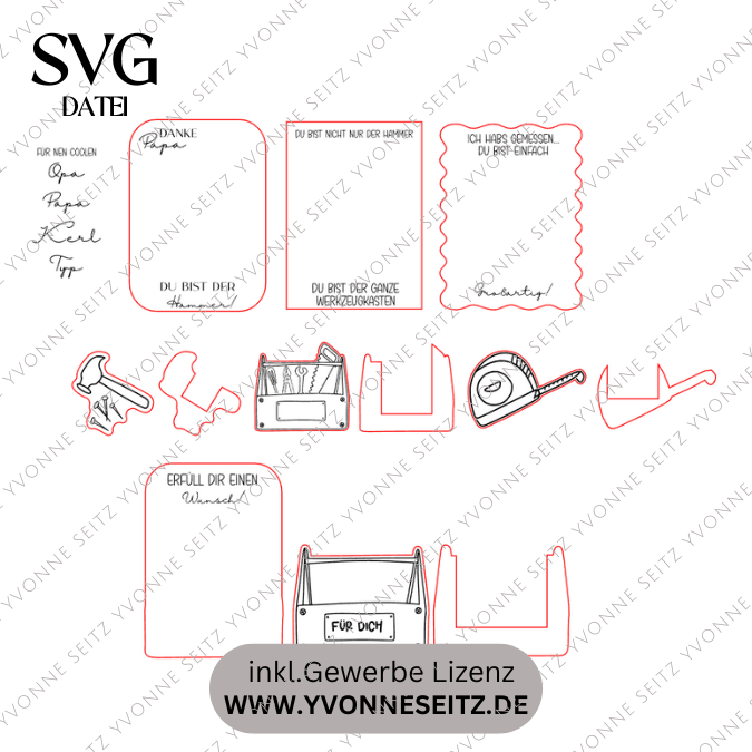 SVG Datei Karten für Gutscheine oder Geld Werkzeug Männer Geschenkidee für Papa Vatertag Opa Mann SVG Laserdatei Laserfile Lasercut Männergeschenk Mann Vater – Bild 2