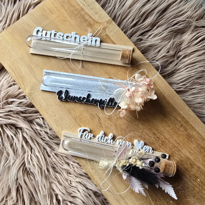 STL 3D Druck Datei 3er Halter für Reagenzgläser, Gutscheine oder Geld Geschenkverpackung Wunscherfüller Geburtstag 3D-Druck Datei – Bild 8