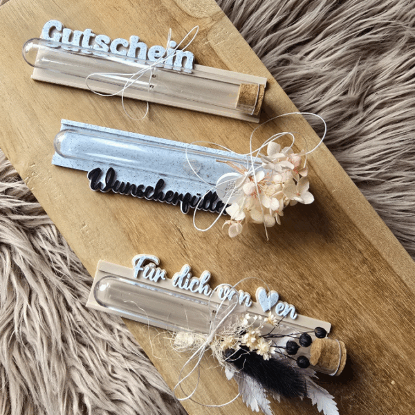 STL 3D Druck Datei 3er Halter für Reagenzgläser, Gutscheine oder Geld Geschenkverpackung Wunscherfüller Taufe 3D-Druck Datei – Bild 3