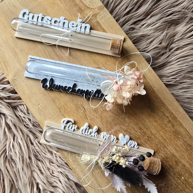 STL 3D Druck Datei 3er Halter für Reagenzgläser, Gutscheine oder Geld Geschenkverpackung Wunscherfüller Geburtstag 3D-Druck Datei – Bild 3