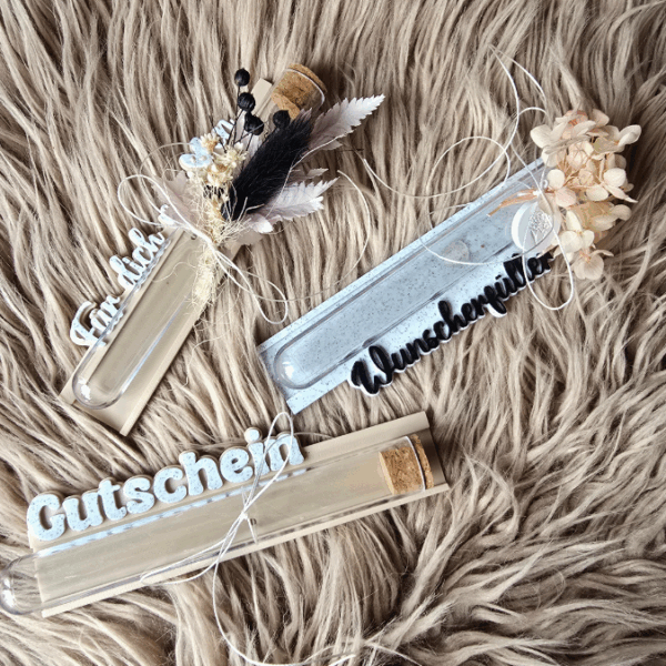 STL 3D Druck Datei 3er Halter für Reagenzgläser, Gutscheine oder Geld Geschenkverpackung Wunscherfüller Taufe 3D-Druck Datei – Bild 5