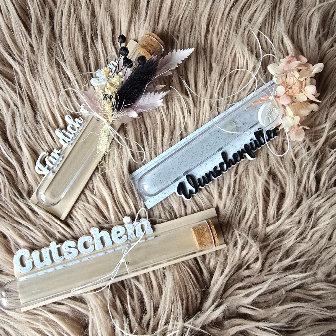 STL 3D Druck Datei 3er Halter für Reagenzgläser, Gutscheine oder Geld Geschenkverpackung Wunscherfüller Geburtstag 3D-Druck Datei – Bild 5