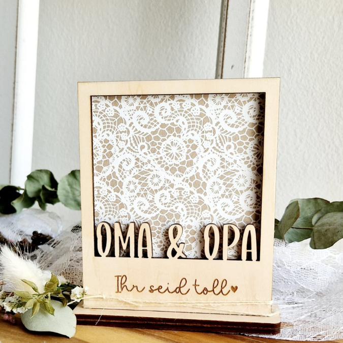 SVG Laserdatei Retrorahmen Vintagerahmen mit Ständer für 3mm und 4mm Holz Oma Opa Uroma Uropa Muttertag Vatertag Mama Papa Familie SVG Datei – Bild 6