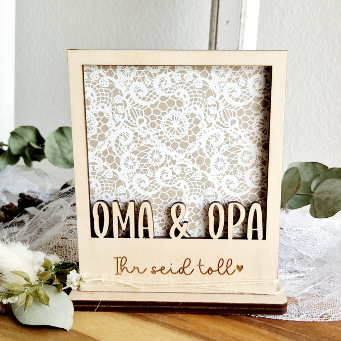 SVG Laserdatei Retrorahmen Vintagerahmen mit Ständer für 3mm und 4mm Holz Oma Opa Uroma Uropa Muttertag Vatertag Mama Papa Familie SVG Datei – Bild 4