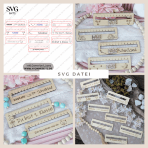 SVG Laserdatei Schulkind Einschulung Lesehilfe Lineal 10er Set personalisierbar Gescheinkidee Junge Mädchen SVG Datei