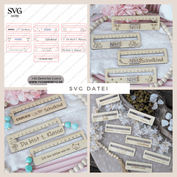 SVG Laserdatei Schulkind Einschulung Lesehilfe Lineal 10er Set personalisierbar Gescheinkidee Junge Mädchen SVG Datei