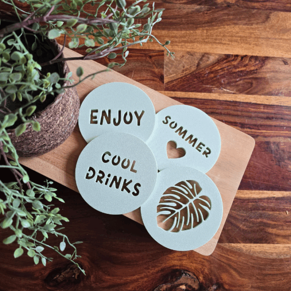 STL 3D-Druck Datei Sommer 6er Set Untersetzer für Gläser 3D Geschenkidee 3D-Datei Sommer Sonne Gute Laune cool drinks – Bild 3