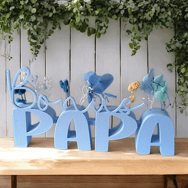 STL 3D Druck Datei Vatertag Stiefvater Schriftzug Bonus Papa 2er Set mit und ohne Löcher für Blumen 3D-Datei