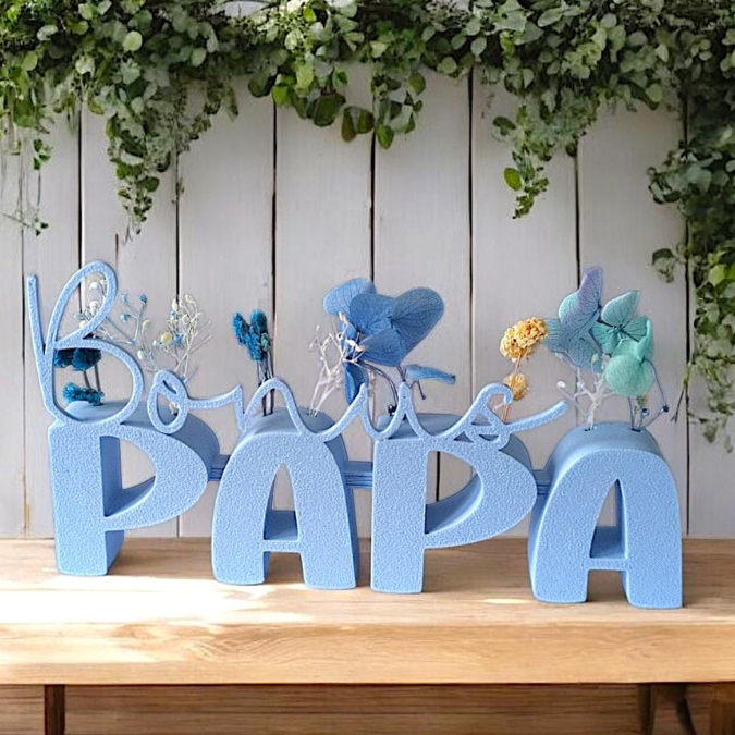 STL 3D Druck Datei Vatertag Stiefvater Schriftzug Bonus Papa 2er Set mit und ohne Löcher für Blumen 3D-Datei