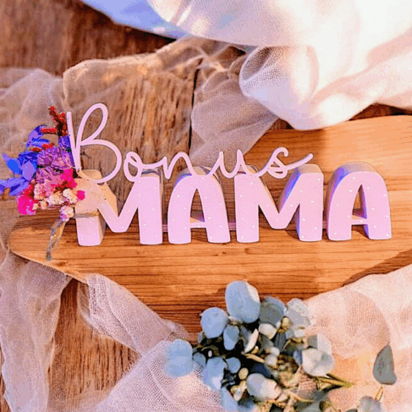 STL 3D Druck Datei Muttertag Schriftzug Bonus Mama 2er Set mit und ohne Löcher für Blumen 3D-Datei