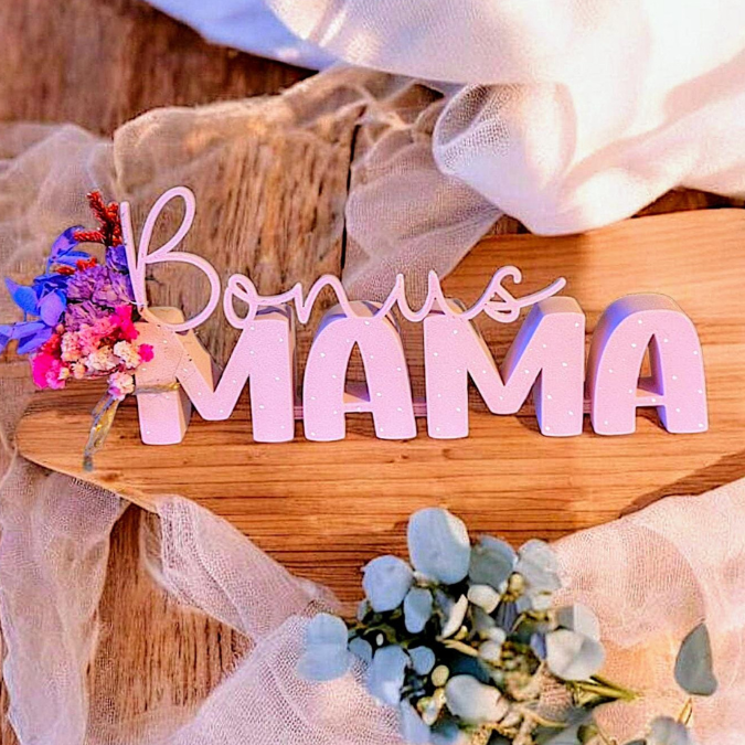 STL 3D Druck Datei Muttertag Schriftzug Bonus Mama 2er Set mit und ohne Löcher für Blumen 3D-Datei