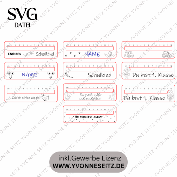 SVG Laserdatei Schulkind Einschulung Lesehilfe Lineal 10er Set personalisierbar Gescheinkidee Junge Mädchen SVG Datei – Bild 2