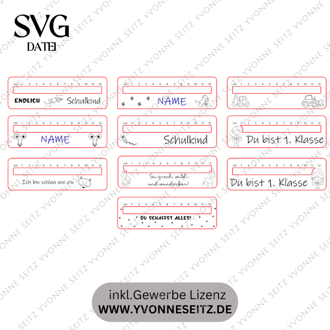 SVG Laserdatei Schulkind Einschulung Lesehilfe Lineal 10er Set personalisierbar Gescheinkidee Junge Mädchen SVG Datei – Bild 2