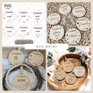 SVG Laserdatei Schulkind Einschulung Anhänger für Schulranzen Schultasche 6 Designs personalisierbar Gescheinkidee Junge Mädchen SVG Datei
