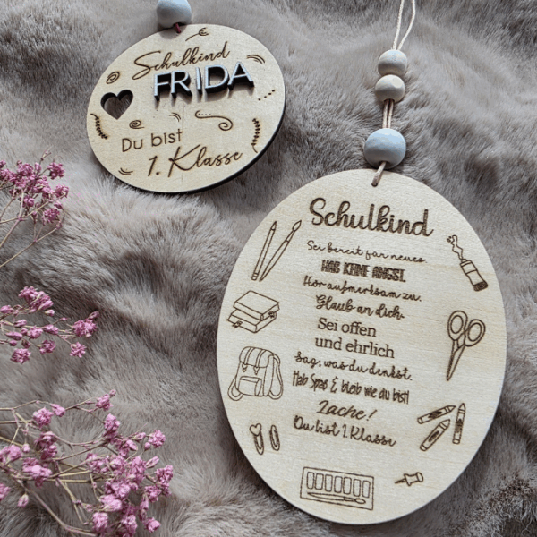 SVG Laserdatei 2er Set Holzscheibe Geschenkscheibe Schulkind Einschulung Geschenkidee Schulkind personalisierbar SVG Datei – Bild 6