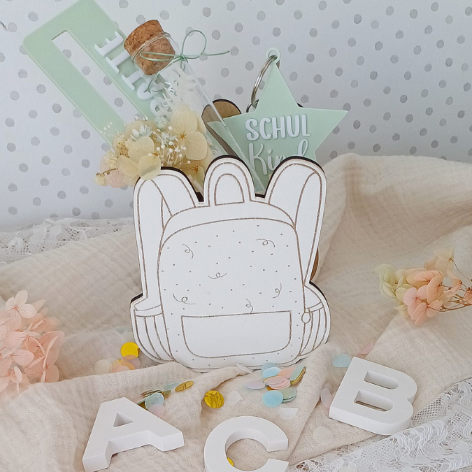 SVG Laserdatei Schulkind Einschulung Rucksack Schulranzen zum befüllen Gescheinkidee Junge Mädchen 3mm und 4mm SVG Datei – Bild 13