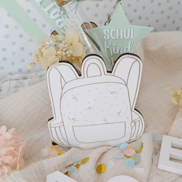 SVG Laserdatei Schulkind Einschulung Rucksack Schulranzen zum befüllen Gescheinkidee Junge Mädchen 3mm und 4mm SVG Datei – Bild 14