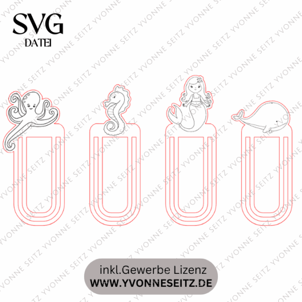 SVG Laserdatei Schulkind Einschulung 4 Designs Lesezeichen Meerjungfrau Fische Ocean Schulstart Lesen Gescheinkidee Junge Mädchen SVG Datei – Bild 2
