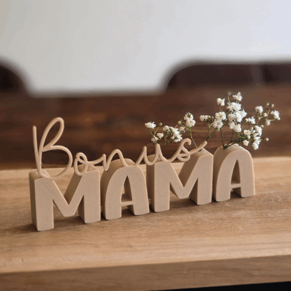 STL 3D Druck Datei Muttertag Schriftzug Bonus Mama 2er Set mit und ohne Löcher für Blumen 3D-Datei – Bild 5