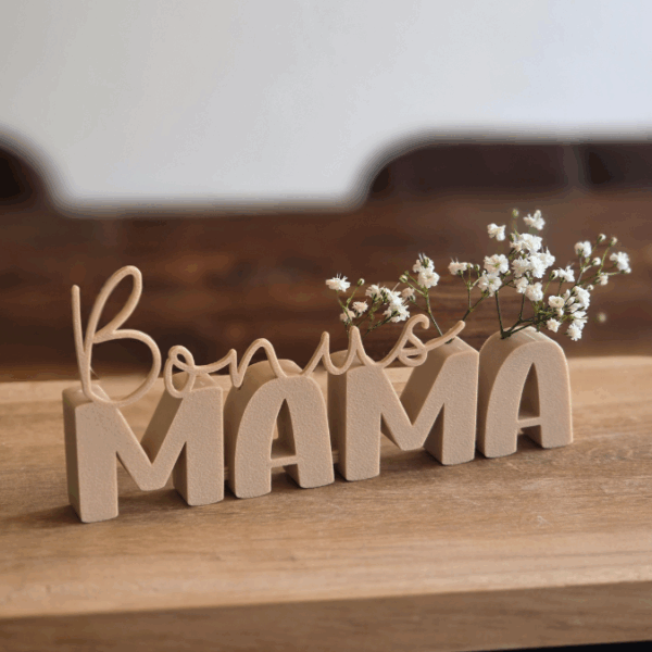 STL 3D Druck Datei Muttertag Schriftzug Bonus Mama 2er Set mit und ohne Löcher für Blumen 3D-Datei – Bild 3