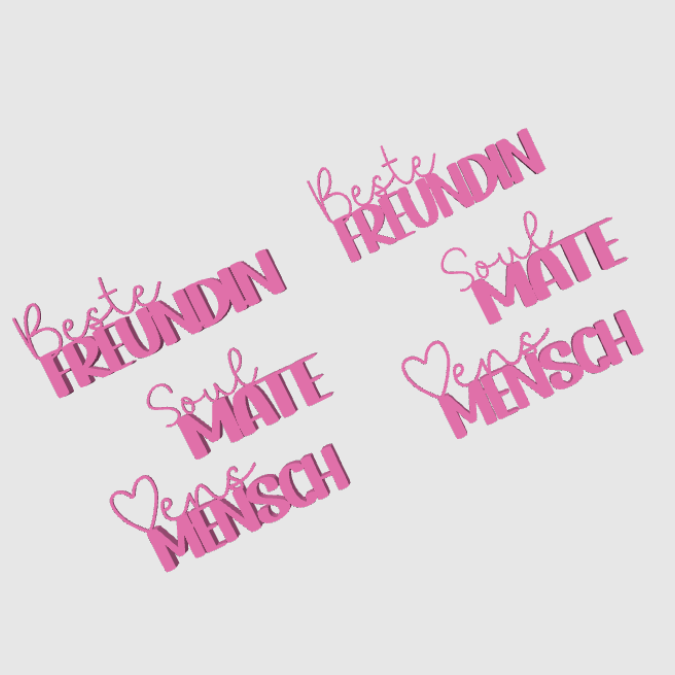 STL 3D Druck Datei Schriftzüge Beste Freundin Soul Mate Herzmensch 6er Set mit und ohne Löcher für Blumen 3D-Datei – Bild 2