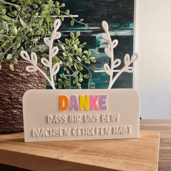 3D Druck Datei STL Kindergartenabschied Danke dass ihr uns beim Wachsen geholfen habt Aufsteller mit öffnung für BlumenFloral 3D-Druck Datei – Bild 3