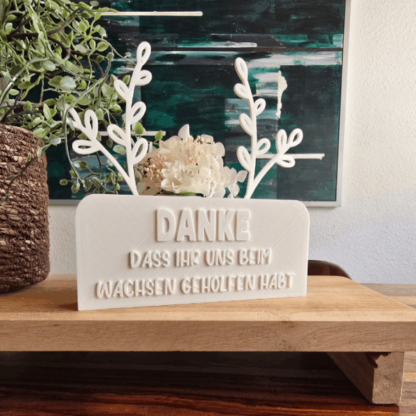 3D Druck Datei STL Kindergartenabschied Danke dass ihr uns beim Wachsen geholfen habt Aufsteller mit öffnung für BlumenFloral 3D-Druck Datei – Bild 5