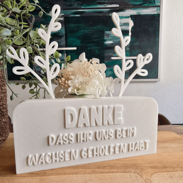 3D Druck Datei STL Kindergartenabschied Danke dass ihr uns beim Wachsen geholfen habt Aufsteller mit öffnung für BlumenFloral 3D-Druck Datei – Bild 6