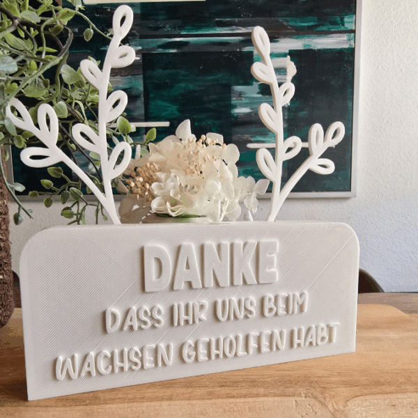 3D Druck Datei STL Kindergartenabschied Danke dass ihr uns beim Wachsen geholfen habt Aufsteller mit öffnung für BlumenFloral 3D-Druck Datei – Bild 7