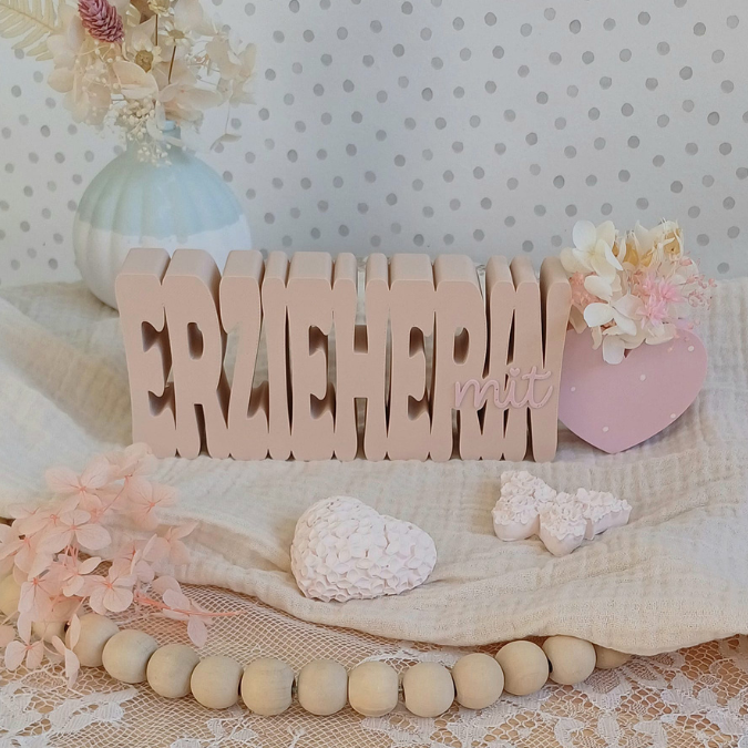 STL 3D Druck Datei 2er Schriftzug Erzieherin mit Herz zum füllen mit Blumen Aufsteller 3D-Druck Datei Abschied Kindergarten Schulkind