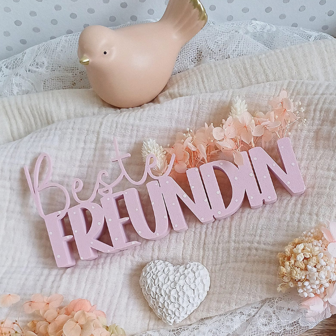 STL 3D Druck Datei Schriftzüge Beste Freundin Soul Mate Herzmensch 6er Set mit und ohne Löcher für Blumen 3D-Datei