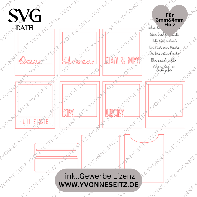 SVG Laserdatei Retrorahmen Vintagerahmen mit Ständer für 3mm und 4mm Holz Oma Opa Uroma Uropa Muttertag Vatertag Mama Papa Familie SVG Datei – Bild 2