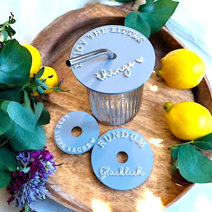 STL 3D-Druck Datei Sommer Galsabdeckung 4 Designs jeweils für dünnere und dickere Halme Gläser 3D-Datei Sommer Sonne Gute Laune cool drinks – Bild 7