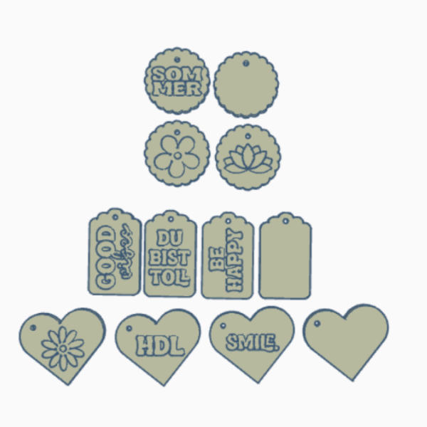 STL 3D Druck Datei Geschenkanhänger 12er Tags Anhänger Geschenkidee Mini inkl. Blankos 3D-Druck Datei – Bild 6