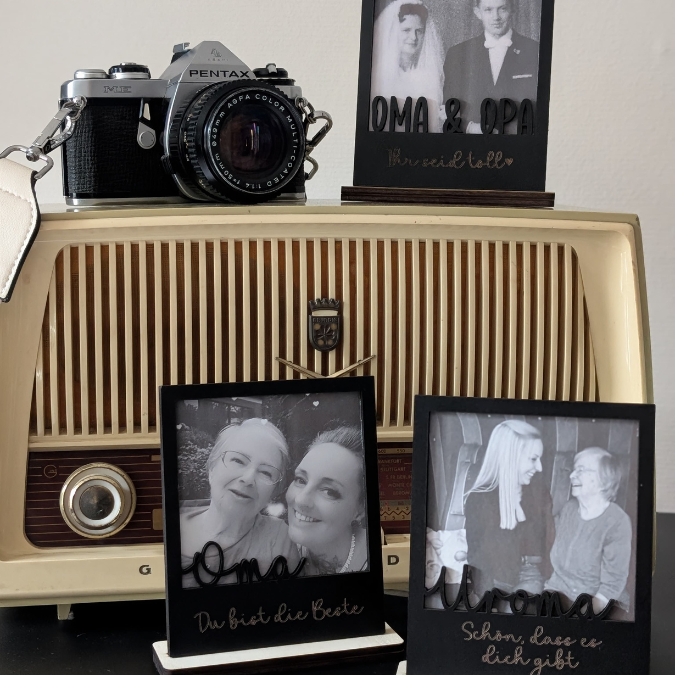 SVG Laserdatei Retrorahmen Vintagerahmen mit Ständer für 3mm und 4mm Holz Oma Opa Uroma Uropa Muttertag Vatertag Mama Papa Familie SVG Datei – Bild 3