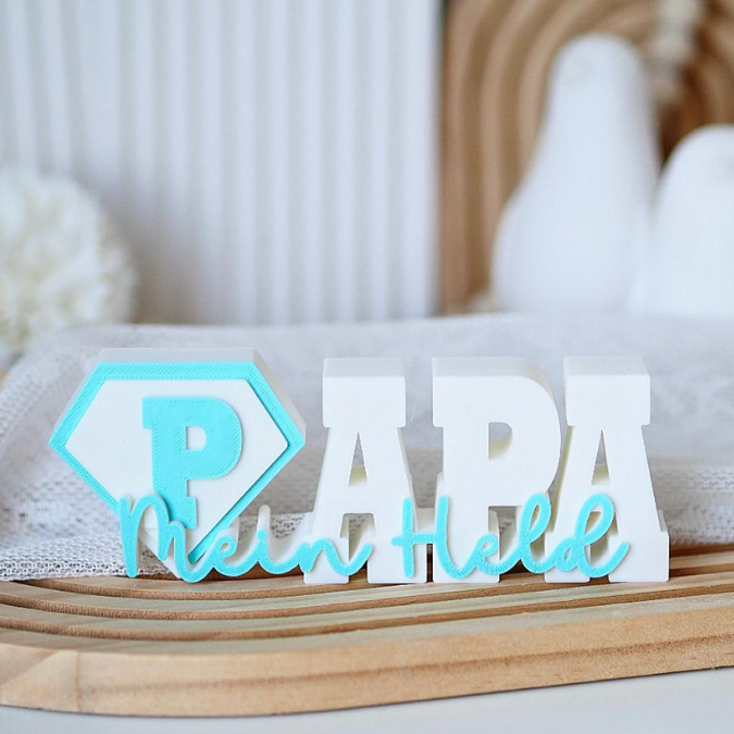 STL 3D Druck Datei 2er Set Vatertag Papa Superheld Held Schriftzug 3D-Datei