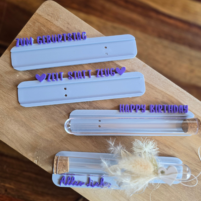 STL 3D Druck Datei 4er Geburtstag Halter für Reagenzgläser, Gutscheine oder Geld Geschenkverpackung Wunscherfüller 3D-Druck Datei Zeit statt Zeug – Bild 4