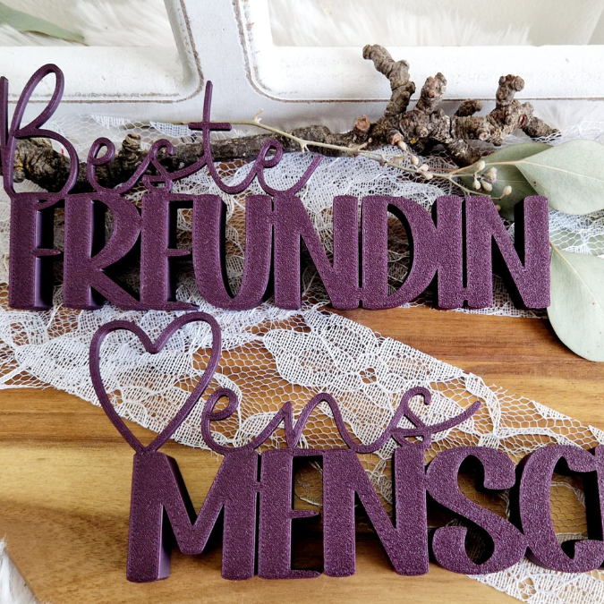 STL 3D Druck Datei Schriftzüge Beste Freundin Soul Mate Herzmensch 6er Set mit und ohne Löcher für Blumen 3D-Datei – Bild 14