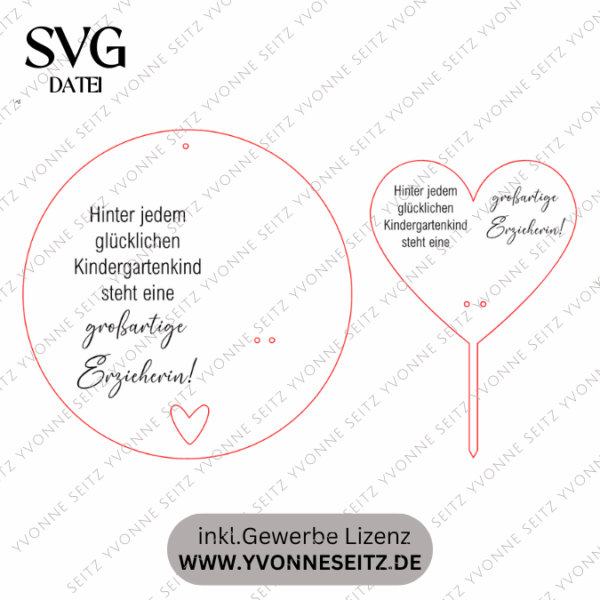 SVG Laserdatei 2er Set Holzscheibe Pflanzenstecker Geschenkscheibe Erzieherin Abschied Kindergarten SVG Datei