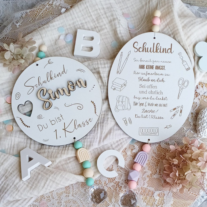 SVG Laserdatei 2er Set Holzscheibe Geschenkscheibe Schulkind Einschulung Geschenkidee Schulkind personalisierbar SVG Datei – Bild 11