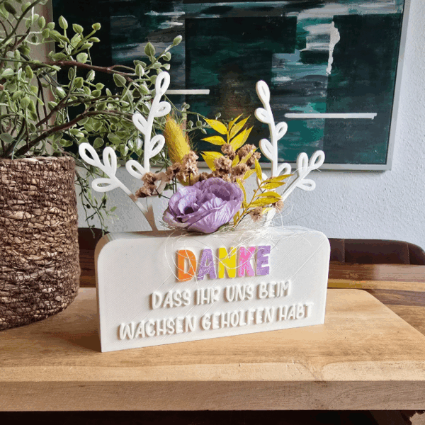3D Druck Datei STL Kindergartenabschied Danke dass ihr uns beim Wachsen geholfen habt Aufsteller mit öffnung für BlumenFloral 3D-Druck Datei – Bild 9
