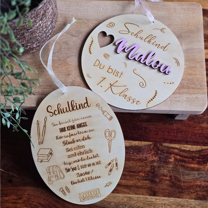 SVG Laserdatei 2er Set Holzscheibe Geschenkscheibe Schulkind Einschulung Geschenkidee Schulkind personalisierbar SVG Datei – Bild 6