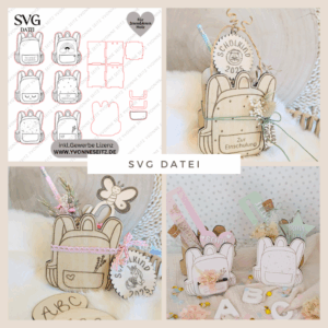 SVG Laserdatei Schulkind Einschulung Rucksack Schulranzen zum befüllen Gescheinkidee Junge Mädchen 3mm und 4mm SVG Datei