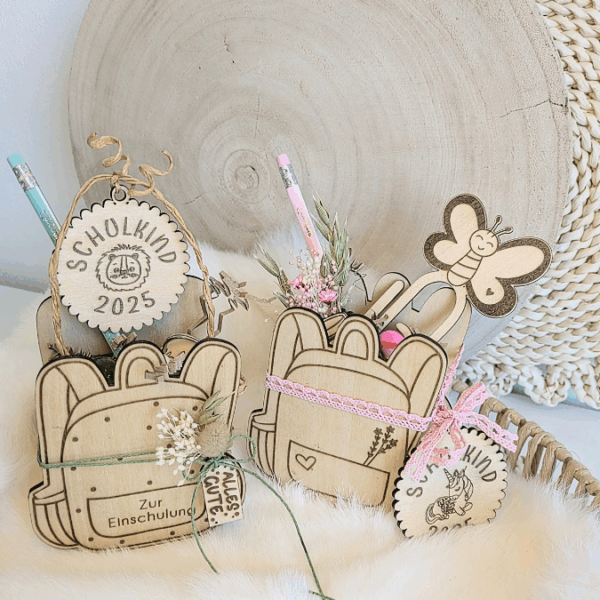 SVG Laserdatei Schulkind Einschulung Rucksack Schulranzen zum befüllen Gescheinkidee Junge Mädchen 3mm und 4mm SVG Datei – Bild 4